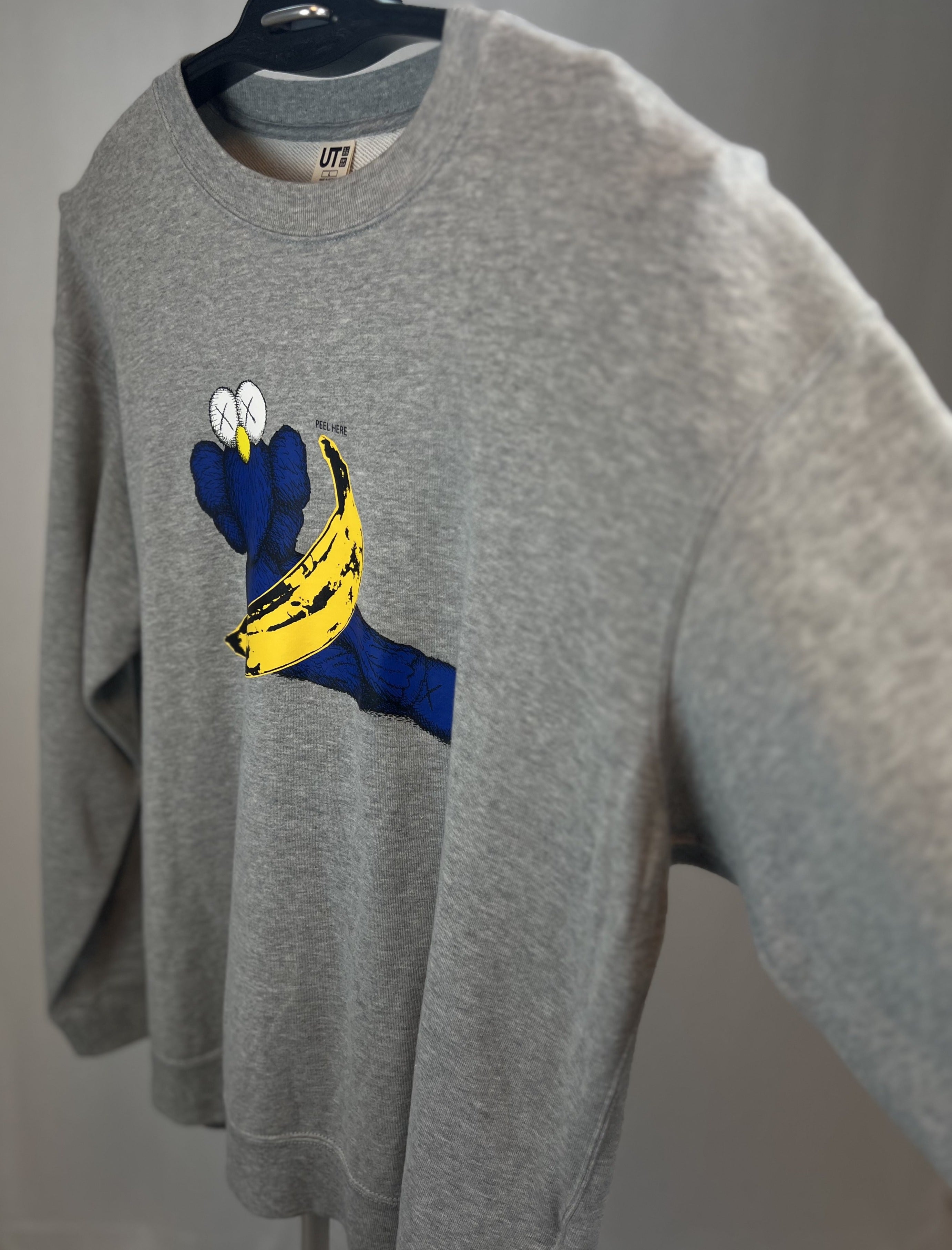 KAWS X Uniqlo X AW "Peel here" gray sweatshirt
